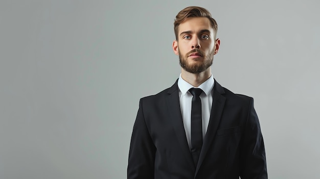 Confident businessman in a suit looking directly at the camera