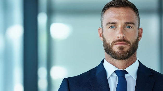 Confident businessman with beard in suit