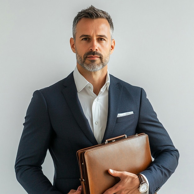 Photo confident businessman with briefcase in suit image