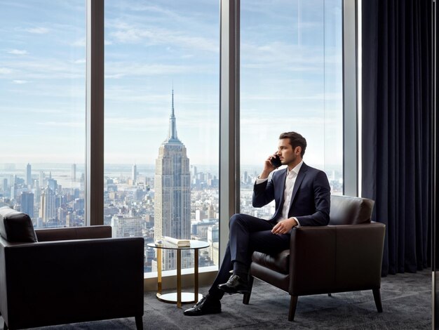 Confident Businessperson Taking Call in Modern Office