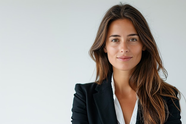 Confident Businesswoman in Black Blazer Against Grey Background Generative AI