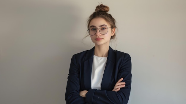 Photo the confident businesswoman in glasses