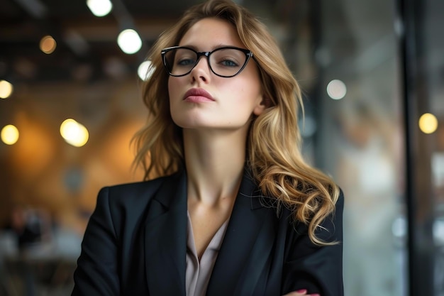 Confident businesswoman in modern office setting