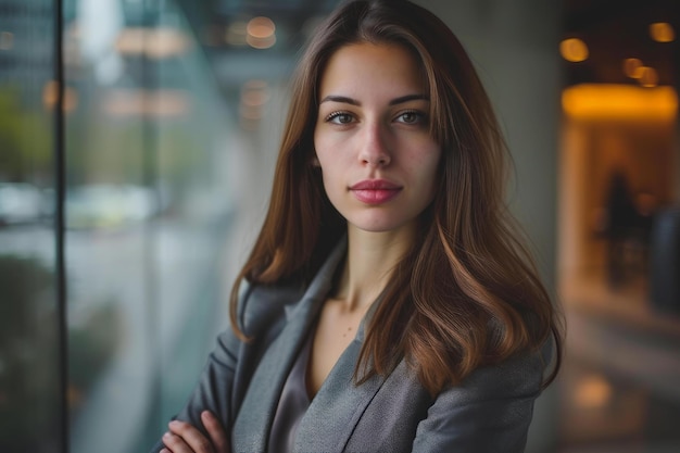 Confident businesswoman in modern office setting