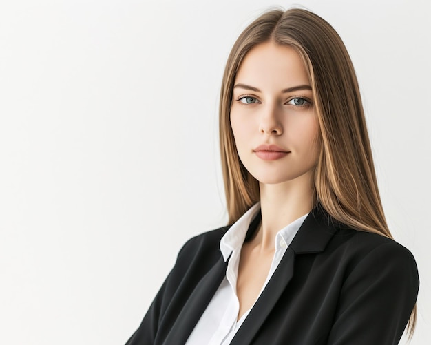 Confident Businesswoman With Long Hair in Office Setting Generative AI