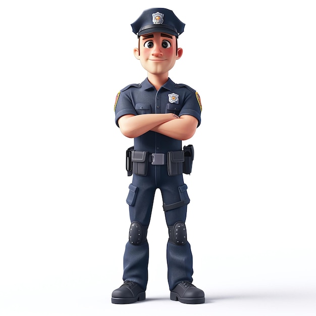 Confident Cartoon Police Officer Standing Arms Crossed