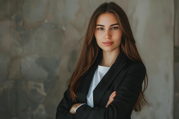 Confident caucasian businesswoman with arms crossed professional female white collar worker