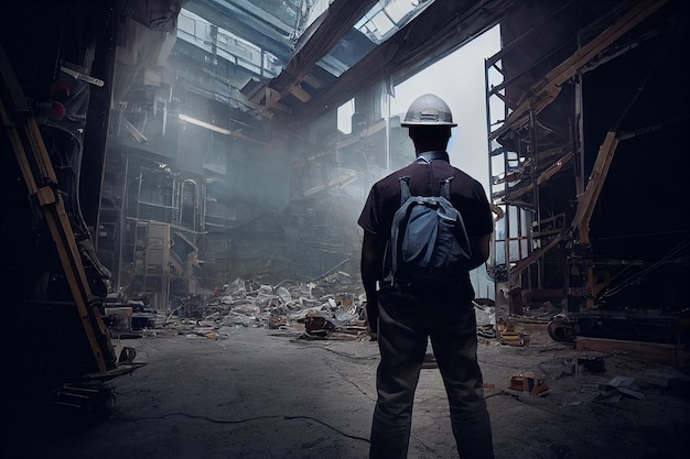 Confident Civil Engineer Architect Wearing a Hard Hat Standing in a Construction or industry site generative AI