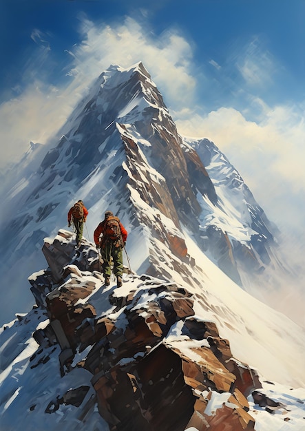 The Confident Climbers on a Snowy Mountain