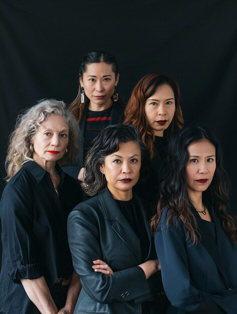 Confident Diverse Women in Professional Attire Against Black Background