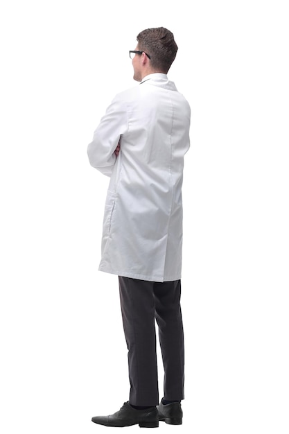 Confident doctor therapist looking forward isolated on white