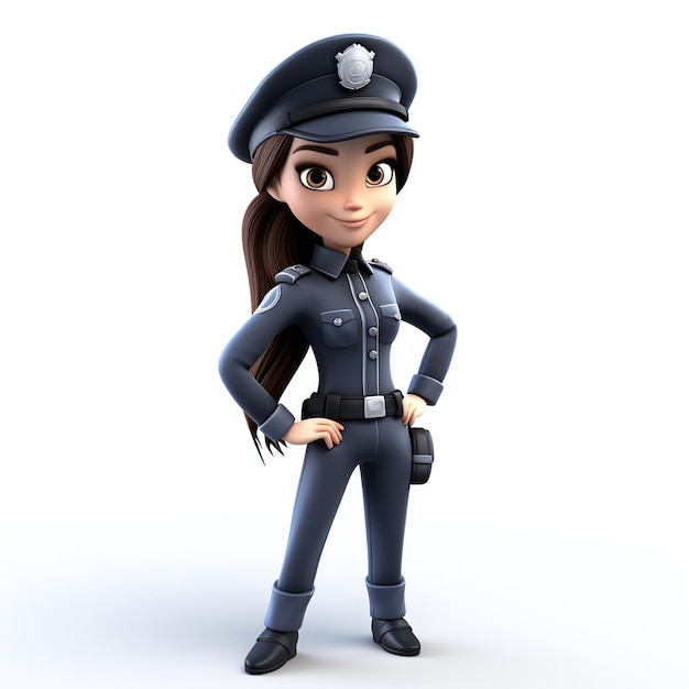 Confident Female Cartoon Police Officer Posing