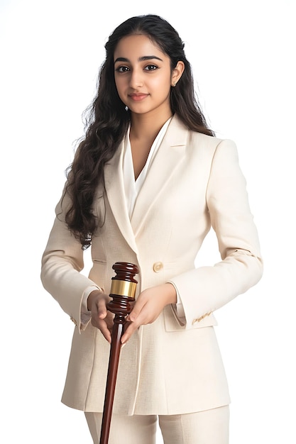 Photo confident female lawyer holding a gavel