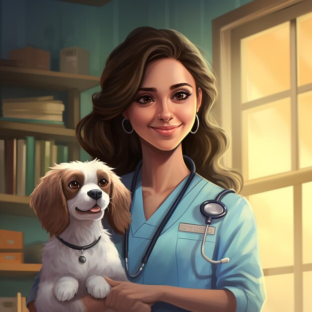 Confident Female Veterinarian Caring for Dog