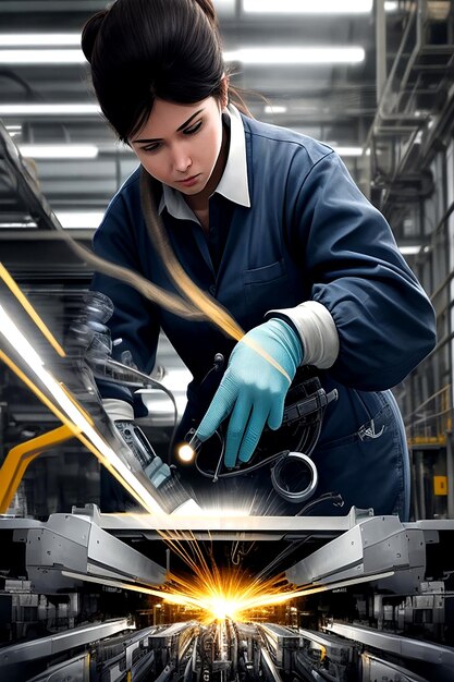 Confident female worker skillfully operating hightech machinery in a modern automotiveAI_Generated