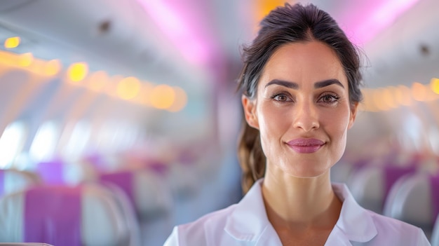 Confident Flight Attendant Smiling in Airplane