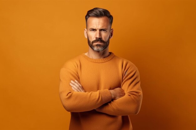 Photo confident handsome man with crossed arms and a neutral background