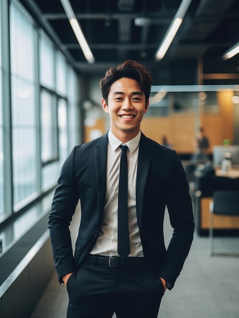 Confident handsome and successful asian man smiling and looking determined