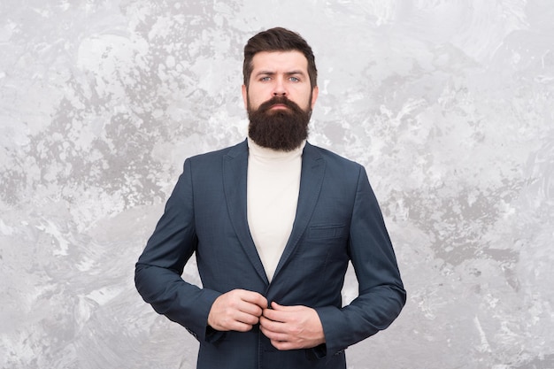 Confident in his new business Tailor or fashion designer Modern life elegant man with beard Brutal bearded hipster in formal suit Male fashion model Mature businessman Perfect beard