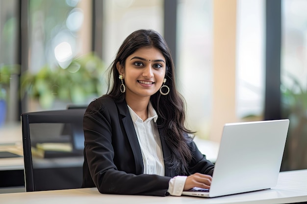 Confident Indian Businesswoman Working in Modern Office