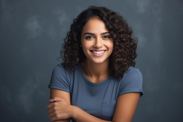 Confident Latin Woman Portrait with Grey Background