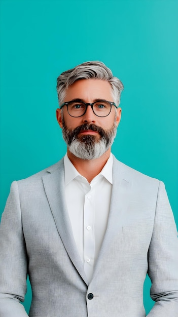 Confident man in a stylish suit against a vibrant backdrop