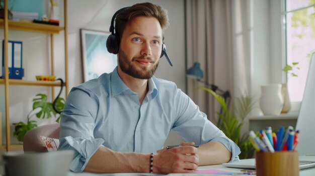 Photo confident man at tech support