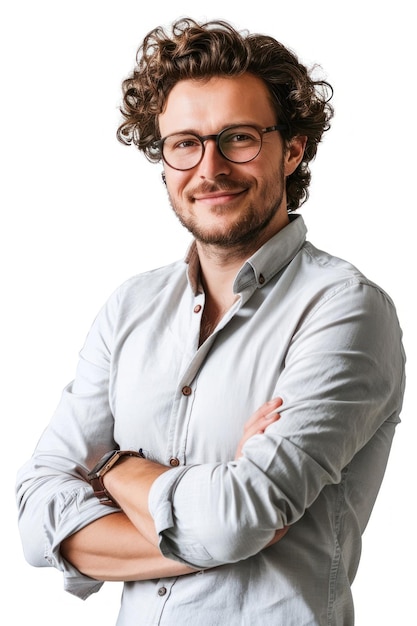 Photo confident man with curly hair