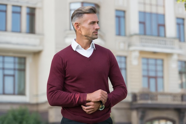 Confident manager Suitable in current circumstances Masculinity concept Daily outfit Man model clothes shop Menswear and fashionable clothing Man looks handsome in casual style Handsome man