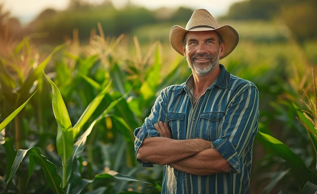 Confident mature farmer in agricultural field