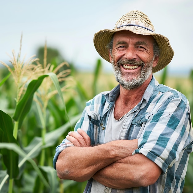 Confident mature farmer in agricultural field