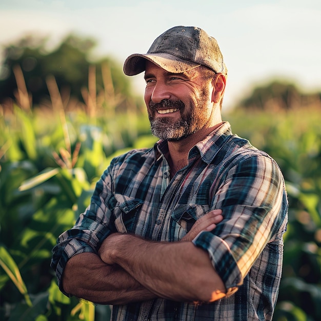 Confident mature farmer in agricultural field