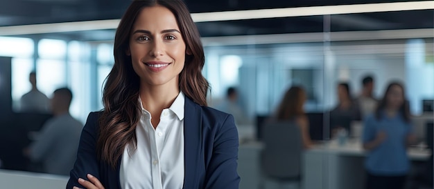 Confident office worker smiling in a modern office space