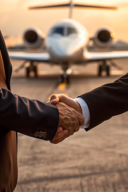 Confident Pilot Smiling Beside Private Jet