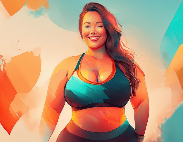 Confident Plus Size Female Athlete Smiling in Sportswear Embracing Healthy Active Lifestyle and SelfAcceptance