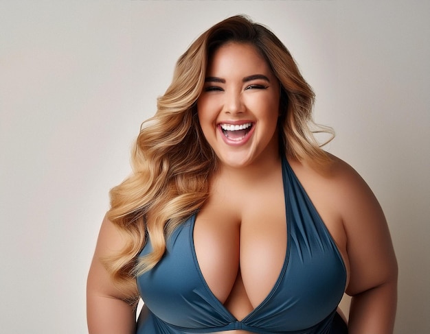 Confident PlusSize Woman in Swimsuit against White Studio BackgroundxAxA