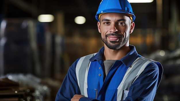 Confident Recycling Facility Worker in Blue Uniform Committed to Environmental Sustainability