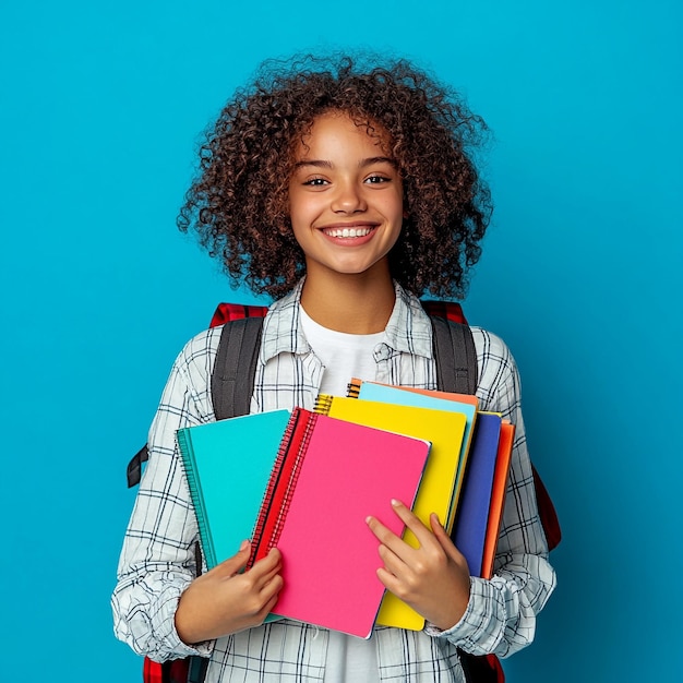 Confident Student Ready to Conquer the School Year with Colorful Notebooks and Bright Smile