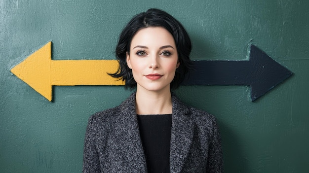 Photo confident woman in front of colorful wall