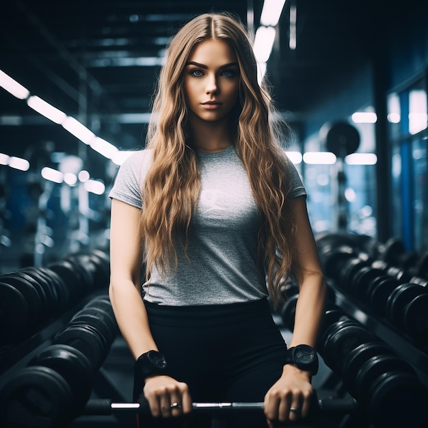 Photo confident woman weight lifting enthusiast