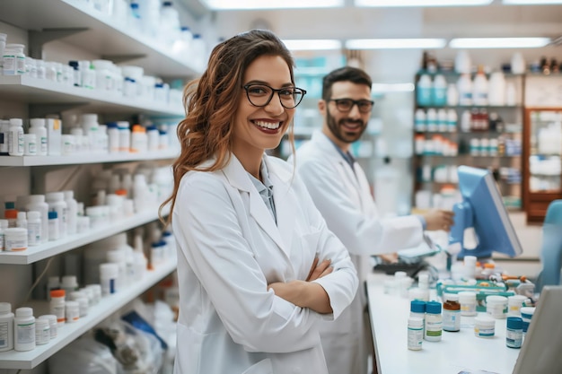 Confident Woman in White Coat Managing a HighEnd Skincare Store