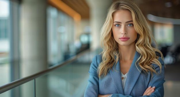 Confident Woman With Blonde Hair Standing in Office Setting