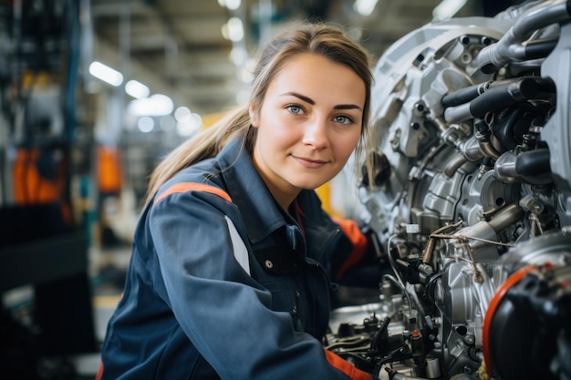 Confident worker expertly uses hightech machinery in modern automotive manufacturing environment