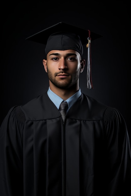 Confident Young African American Male Graduate in Cap and Gown