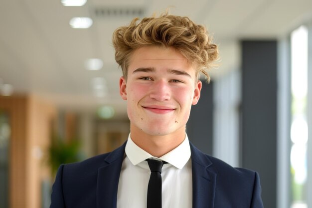 Confident young businessman portrait in modern office