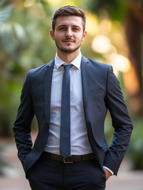 Confident Young Businessman in Professional Attire Outdoors