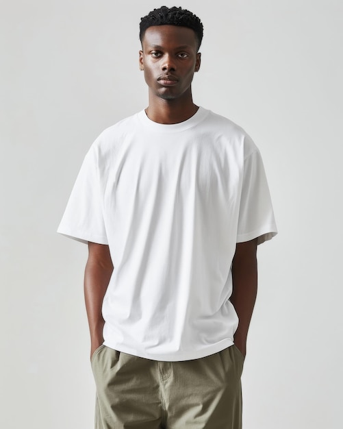 Confident young man in white tshirt posing