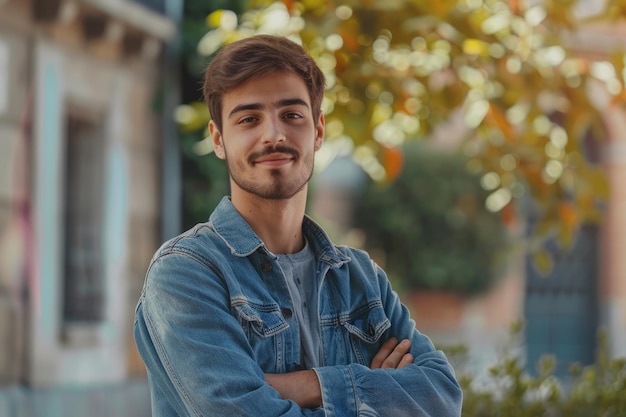 Confident young man with arms crossed and satisfaction