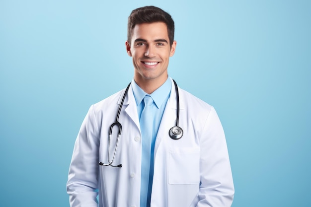 Confident Young Medic Portrait of a Smiling Male Doctor on Blue Background Practitioner