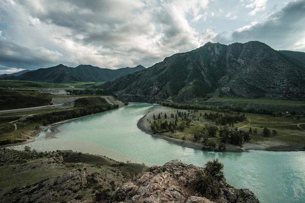 The confluence of the Chuya and Katun rivers in the Altai Mountains